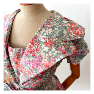 1950s - Sweet Floral Cotton Shawl Collar Dress  - W26 (66cm)