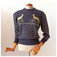 Carica l&#39;immagine nel visualizzatore di Gallery, 1950s 1960s - Adorable Deers Grey Winter Sweater - W30/38 (76/96cm)
