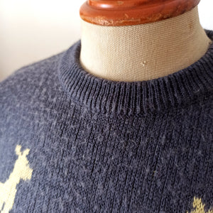 1950s 1960s - Adorable Deers Grey Winter Sweater - W30/38 (76/96cm)