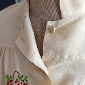 1940s 1950s - UNWORN - Adorable Pure Silk Embroidery Blouse - W33 (84cm)