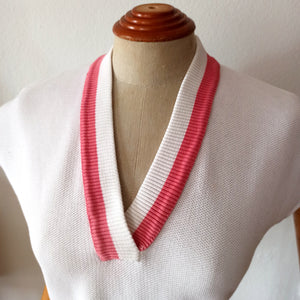 1950s - TRICOTE BZ. F, France - Cute Pink White Cotton Top - W34 (86cm)