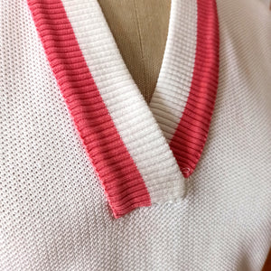 1950s - TRICOTE BZ. F, France - Cute Pink White Cotton Top - W34 (86cm)