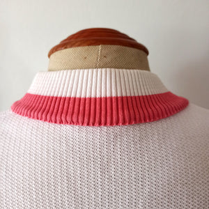 1950s - TRICOTE BZ. F, France - Cute Pink White Cotton Top - W34 (86cm)