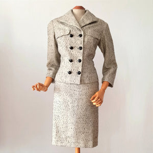 1950s 1960s - Stunning Wool Flecked Couture Suit - W26 (66cm)