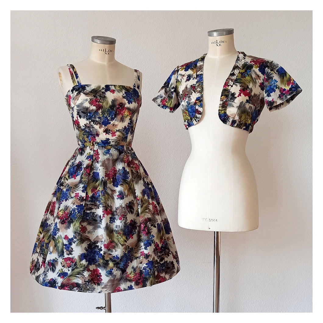 1950s 1960s - Stunning Floral Bolero Dress - W26 (66cm)