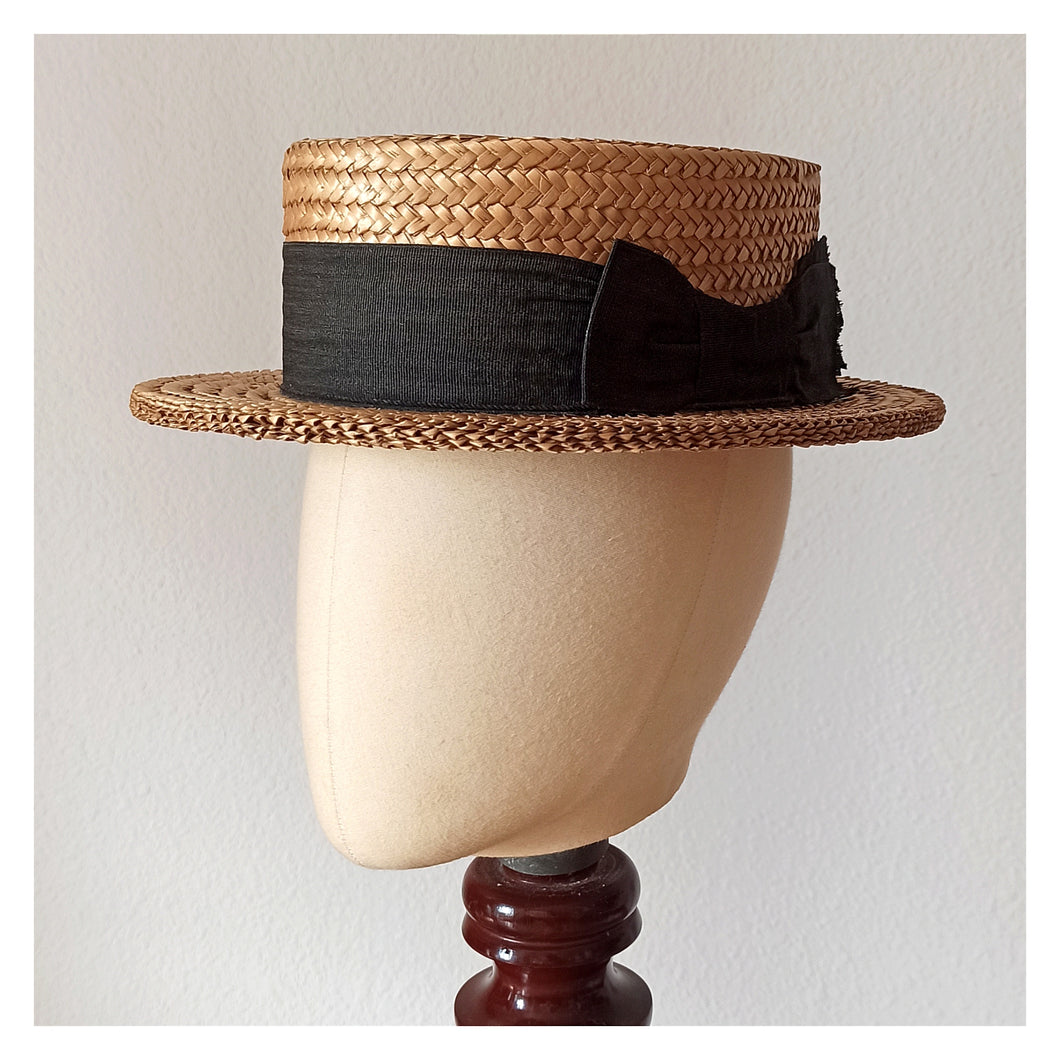 1910s 1920s - ABATI - Exquisite Pressed Straw Men Boater Hat