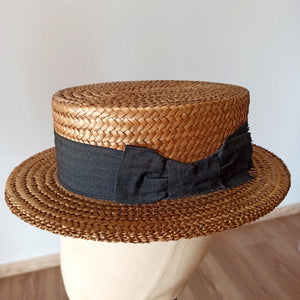 1910s 1920s - ABATI - Exquisite Pressed Straw Men Boater Hat