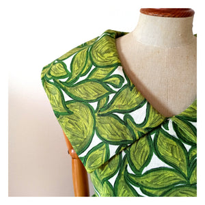 1950s - Stunning Abstract Green Cotton Linen Dress - W28.5 (72cm)