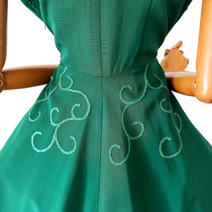 1950s - Spectacular Emerald Green Taffeta Dress - W27 (68cm)