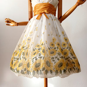 1950s 1960s - ILGUW, USA - Outstanding Beauty Sunflowers Organza Dress - W27 (68cm)