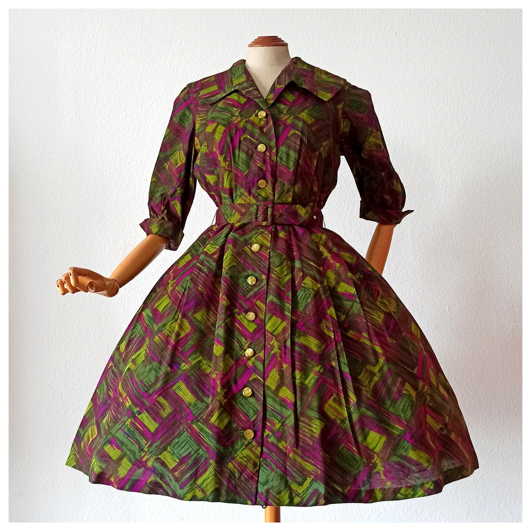 1950s 1960s - Stunning Abstract Print Dress - W28.5 (72cm)