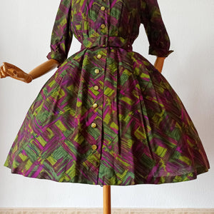 1950s 1960s - Stunning Abstract Print Dress - W28.5 (72cm)