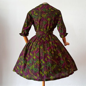 1950s 1960s - Stunning Abstract Print Dress - W28.5 (72cm)