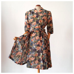 1950s - Fabulous Abstract Floral Satin Dress - W30 (76cm)