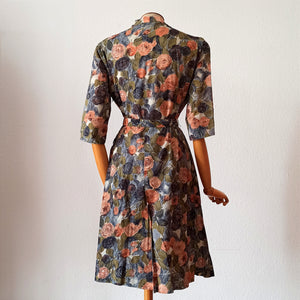 1950s - Fabulous Abstract Floral Satin Dress - W30 (76cm)