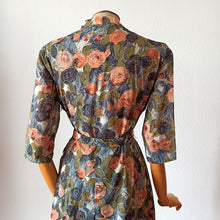 Load image into Gallery viewer, 1950s - Fabulous Abstract Floral Satin Dress - W30 (76cm)
