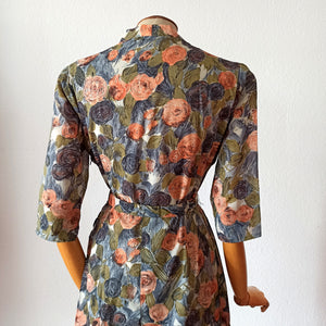 1950s - Fabulous Abstract Floral Satin Dress - W30 (76cm)