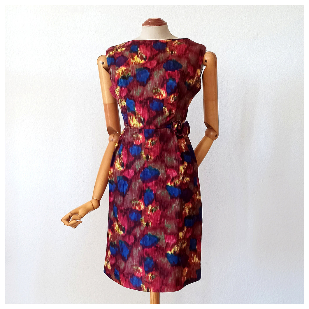 1960s - Stunning Abstract Satin Cocktail Dress - W27 (68cm)