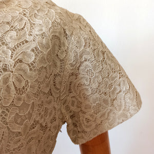 1950s 1960s - Charming Beige Cotton Lace Dress - W29 (74cm)