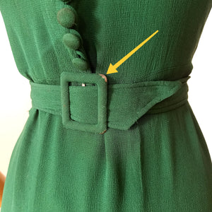 1930s - Glorious Forest Green Rayon Crepe Dress - W28.5 (72cm)