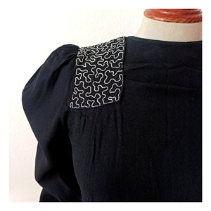 1930s - Superb Black Rayon Wool Dress - W31 (78cm)