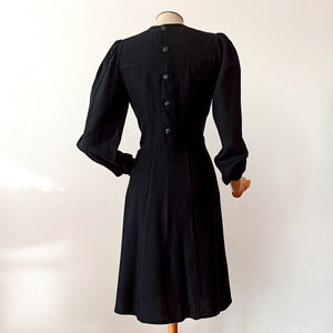 1930s - Superb Black Rayon Wool Dress - W31 (78cm)