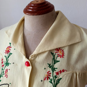 1940s - Ultragorgeous Embroidery Vanilla Rayon Blouse - W31 (78cm)