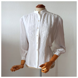 1940s - Exquisite White Rayon Silk Blouse - W41 (104cm)