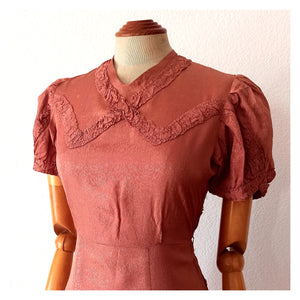 1930s - Exquisite Pale Copper Dress - W29 (74cm)