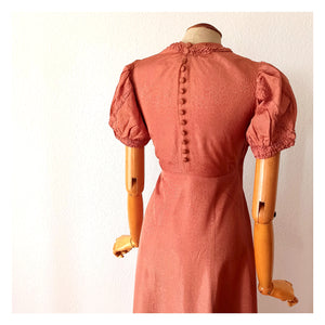 1930s - Exquisite Pale Copper Dress - W29 (74cm)