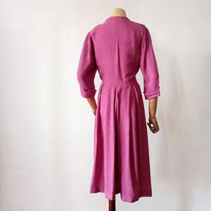 1940s - Gorgeous Pink Textured Crepe Dress - W28 (72cm)