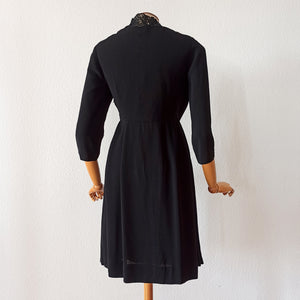 1940s - Gorgeous Collar Black Crepe Dress - W30 (76cm)