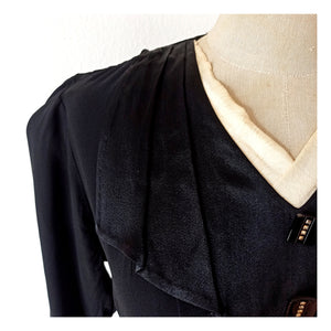 1930s - Exquisite Art Deco Black Crepe Dress - W37 (94cm)