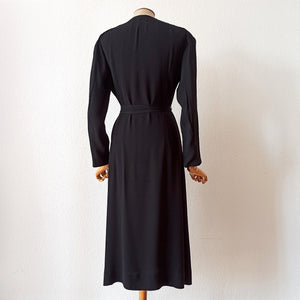 1930s - Exquisite Art Deco Black Crepe Dress - W37 (94cm)