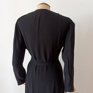 1930s - Exquisite Art Deco Black Crepe Dress - W37 (94cm)