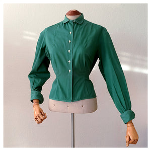 1940s 1950s - Gorgeous Green Cotton Blouse - W34 (88cm)