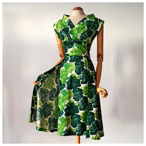 1950s - MARY CHARMAINE - Stunning Green Cotton Dress - W26 (66cm)