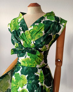 1950s - MARY CHARMAINE - Stunning Green Cotton Dress - W26 (66cm)