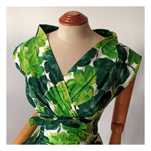 1950s - MARY CHARMAINE - Stunning Green Cotton Dress - W26 (66cm)