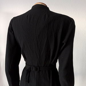 1940s - DEROFA MODEL, Germany - Stunning Black Embroidery Wool Dress - W35 (88cm)