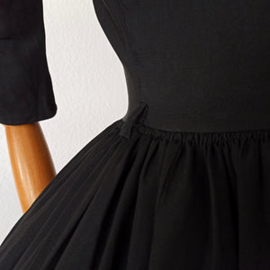 1950s - Exquisite Black Taffeta Velvet Dress - W25 (64cm)