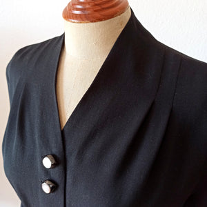 1940s - Stunning Black Wool Crepe Dress - W27.5 (70cm)