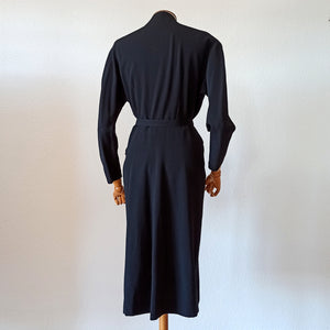 1940s - Stunning Black Wool Crepe Dress - W27.5 (70cm)