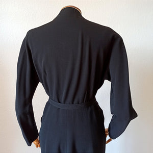 1940s - Stunning Black Wool Crepe Dress - W27.5 (70cm)