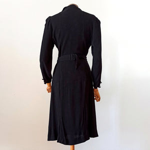 1940s - Gorgeous Black Rayon Crepe Dress - W31 (80cm)