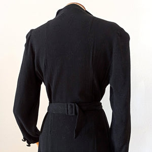 1940s - Gorgeous Black Rayon Crepe Dress - W31 (80cm)