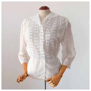 1950s - Gorgeous White Nylon Lace Blouse - W37 (94cm)