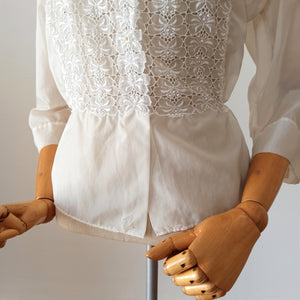 1950s - Gorgeous White Nylon Lace Blouse - W37 (94cm)