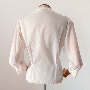 1950s - Gorgeous White Nylon Lace Blouse - W37 (94cm)