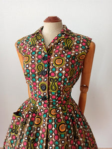 1950s 1960s - Colorful Abstract Cotton Dress - W30 (76cm)